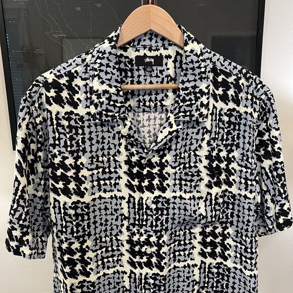 Stussy (Japan) - Hand Drawn Houndstooth SS Shirt (#1110150) -  Off White, Black - Picture 4 of 9